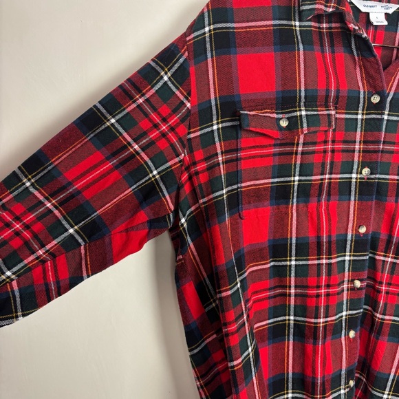 Old Navy Women’s the Boyfriend Red Plaid Flannel L Cabincore Holiday - Picture 4 of 14